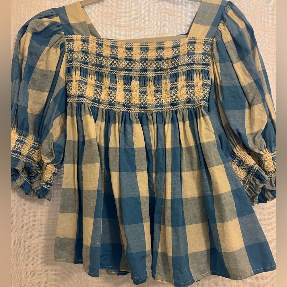 Loeffler Randall Blue and Cream Plaid Blouse